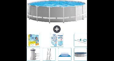Intex Rond Prism Frame Zwembad - 457 x 122 cm - Grijs - Inclusief Pomp - Ladder - Grondzeil - Afdekzeil Onderhoudspakket - Filters - Schoonmaakset
