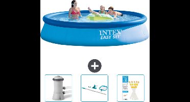 Intex Rond Opblaasbaar Easy Set Zwembad - 396 x 84 cm - Blauw - Inclusief Zwembadfilterpomp - Schoonmaakset - Testrips