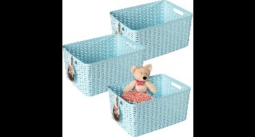 Plasticforte Opbergmand - 3x - Kastmand - rotan kunststof - lichtblauw - 18 Liter - 29 x 39 x 20 cm