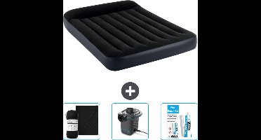 Intex Luchtbed - Twijfelaar - 137 x 191 x 25 cm - Donkerblauw - Inclusief Hoeslaken - Pomp en Reparatieset