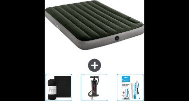 Intex Luchtbed - Twijfelaar - 137 x 191 x 25 cm - Groen - Hoeslaken - Pomp en Reparatieset