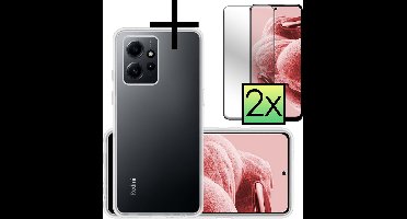 Hoesje - Met 2x Screenprotector - Geschikt voor Xiaomi Redmi Note 12 5G - Sterk & Shockproof - Back Cover - Siliconen Case - Telefoon Hoes - Transparant