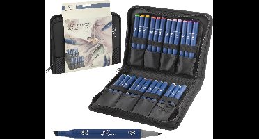 Alcohol Markers 24pcs met Opbergetui - Ideaal voor Professioneel Kleuren en Illustreren - Twinmarkers