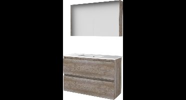 Basic Comfort 39 badmeubelset met spiegelkast, greeploze wastafelonderkast met 2 lades en porseleinen wastafel met 1 kraangat 100 x 39 cm, scotch oak