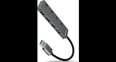 AXAGON HUE-MSA 4x USB3.2 Gen 1 SWITCH hub, metal, micro USB power IN, 20cm USB-A cable *USBAM *USBAF *MUSBBF