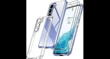 Hoesje Geschikt Voor Samsung Galaxy S23 Hoesje transparant Anti Shock silicone Backcover Met Screenprotector gehard glas – 2 Pack