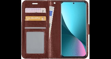 Hoesje - Met Pasjeshouder - Geschikt voor Xiaomi 12X - Luxe Bookcase Portemonee - Flip Case - Kunstleer Book Case - Flipcase - Book Cover - Walletcase - Portemonneehoes - Bruin
