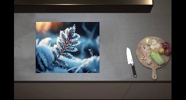 Inductieplaat Beschermer - IJslaag op Bruine Tak met Bladeren - 60x52 cm - 2 mm Dik - Inductie Beschermer van Vinyl