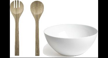 PlasticForte Slakom en bamboe slabestek - Kunststof - Wit - D26 cm