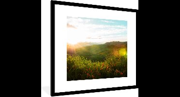 PosterMonkey - Poster - Fotolijst - Gras - Natuur - Zon - Berg - Kader - 40x40 cm - Posterlijst - Poster in lijst - Frame poster - Kamerdecoratie - Poster landschap