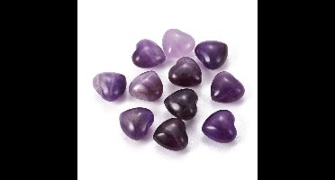 Edelsteen healing hartjes 3 stuks 15mm Amethist in een linnen kado zakje
