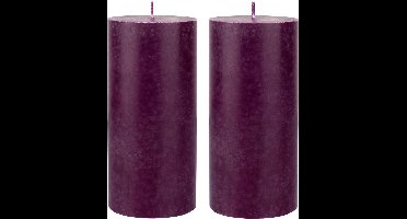 Duni cilinderkaarsen/stompkaarsen - 2x stuks - paars - 15 x 7 cm - 50 branduren - geurloze kaarsen