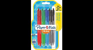 Paper Mate InkJoy 100RT intrekbare balpennen | Medium punt (1,0 mm) | Zwart, Blauw, Rood en Groen | 8 stuks