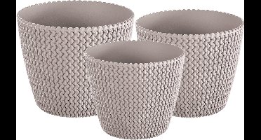 Plantenpotten/bloempot set 3x mix formaten kunststof taupe 19/16/13 cm