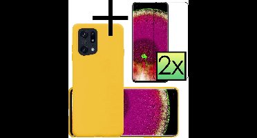 Hoesje - Met 2x Screenprotector - Geschikt voor OPPO Find X5 Pro - Sterk & Shockproof - Back Cover - Siliconen Case - Telefoon Hoes - Geel
