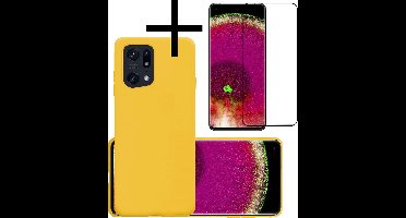 Hoesje - Met Screenprotector - Geschikt voor OPPO Find X5 Pro - Sterk & Shockproof - Back Cover - Siliconen Case - Telefoon Hoes - Geel
