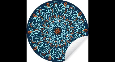 WallCircle - Muurstickers - Behangcirkel - Mandala - Blauw - Patronen - ⌀ 30 cm - Muurcirkel - Zelfklevend - Ronde Behangsticker
