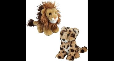 Ravensden - Knuffeldieren set leeuw en cheetah luipaard pluche knuffels 18 cm