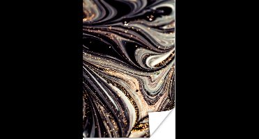 Poster Marmerlook - Zwart - Goud - Wit - Glitter - Marmer - 20x30 cm