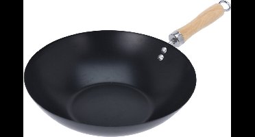 Wok Ø30cm non stick zwart Houten Handvat 30 cm - Pan - Koken - Eten - Keuken