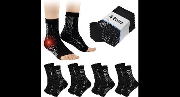 Neuropathie Sokken - Compressiekousen & Compressie Sokken - Neurosocks & Steunsokken - Diabetes Sokken - Massage Sokken - Slaapsokken - Bedsokken - 100% Katoenen Sokken - Tegen Reuma en Oedeem - 4 Paar - Maat 34-37 - Zwart