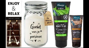 Kneipp Cadeauset Men Douche Pensioen - Kneipp Douche 200 ml Men Ready To Go - Liv 'n Taste Choco Latte Enjoy & Relax - Kneipp Mini 75 ml Douche Men 2-in-1 Warm Woods
