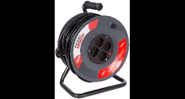 Perel Kabelhaspel, gebruik binnenshuis, 4 stopcontacten met randaarde, thermische beveiliging, kabellengte 50 m, 3G1.5, grijs
