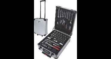 Toolland gereedschapskoffer gevuld, 260-delig, gereedschapsset gereedschapskast, gereedschapskist, gereedschapstrolley, met wielen en telescopisch handvat, aluminium