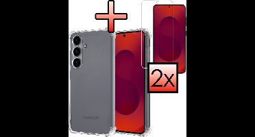 Hoesje - Met Screenprotector - 2 Stuks - Geschikt voor Samsung Galaxy S25 Plus - Sterk & Shockproof - Siliconen Case - Back Cover - Telefoon Hoes - Shock Proof - Transparant