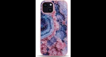 Marmer Glitter Case - iPhone 13 - Blauw-Roze