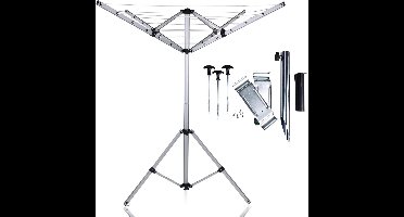 ApexArte® Droogmolen met Voet voor Camping & Thuis - Wasrek Staand - Droogrek Inklapbaar - Zilver