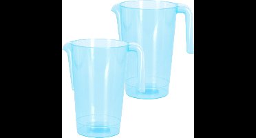 Excellent Houseware Schenkkan/waterkan - 2x - blauw - 1500 ML - kunststof - 20 x 18 x 20,5 cm
