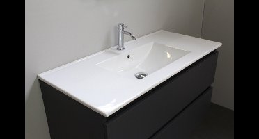Basic Bella Badkamermeubelset - 100x55x46cm - 1 wasbak - Keramiek - Wit - 1 kraangat - Wandspiegel met verlichting - Melamine Antraciet mat