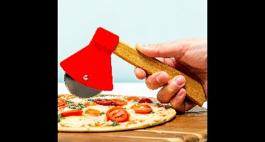 Pizza Snijder Bijl - Pizza Roller bijl -Pizza cutter Axe - Pizza mes - Bamboe handgreep - Edelstaal mes - 18cm x 10cm