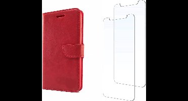 LuxeBass hoesje geschikt voor iPhone SE 2020 / iPhone 7 / iPhone 8 hoesje book case + 2 stuks Glas Screenprotector rood gsm hoesje - telefoonhoes - telefoonhoesjes - beeldscherm - scherm - tempered glas