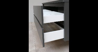 Basic Bella Badkamermeubelset - 100x55x46cm - 1 wasbak - Keramiek - Wit - 1 kraangat - Spiegelkast zonder verlichting - Spaanderplaat met Melamine Antraciet mat