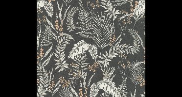 BLOEMETJES EN BLAADJES BEHANG | Planten - Zwart Wit Oranje - Living Walls Drawn Into Nature