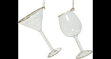 Kerstboom hangers set van 2x stuks transparante drank glazen 10 x 6 cm - Kerstversieringen ornamenten van kunststof