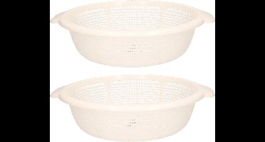 Plasticforte Keuken vergiet/zeef - 2x - kunststof - Dia 31 cm x Hoogte 9.5 cm - ivoor wit