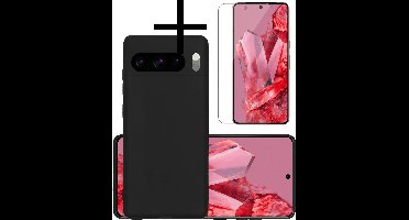 Hoesje - Met Screenprotector - Geschikt voor Google Pixel 8 Pro - Sterk & Shockproof - Back Cover - Siliconen Case - Telefoon Hoes - Zwart
