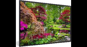 PosterMonkey - Poster - Fotolijst - Bomen - Bloemen - Japans - Natuur - Water - Poster in lijst - 120x80 cm - Poster Japan - Posterlijst - Muurdecoratie