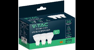 V-TAC VT-247 LED-spotlamp - GU10 - IP20 - Wit - 6 W - 445 lumen - 6500 K - Set van 3