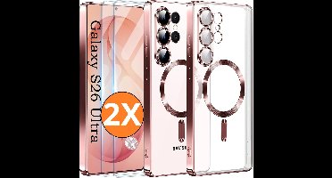 Hoesje Magsafe Geschikt voor Samsung Galaxy S26 Ultra hoesje backcover Rose Goud – Lens beschermer – Transparant hoesje met Samsung S26 Ultra screenprotector - 2 stuks