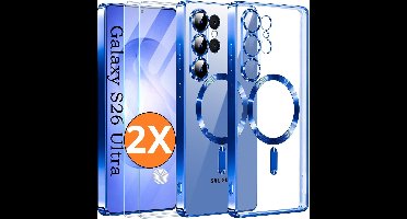 Hoesje Magsafe Geschikt voor Samsung Galaxy S26 Ultra hoesje backcover Blauw – Lens beschermer – Transparant hoesje met Samsung S26 Ultra screenprotector - 2 stuks