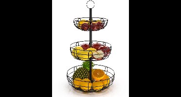 Fruitmandrek Met Drie Etages En Handvat; Opbergrek Voor Fruit, Groenten En Diverse Andere Artikelen Voor Op Het Aanrecht.