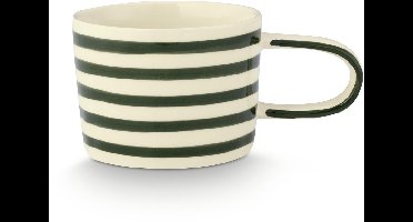 VT Wonen Mok Stripes Donkergroen Keramiek 350 ml - handbeschilderd