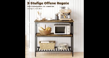 keukenrek – keukenrek staand – keukenkast organizer – kruidenrek – 3-laags – robuust stalen frame – rustieke houten planken