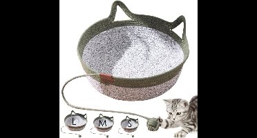 Katoenen touw kattenmanden, kleine opbergmand met oortjes, kattenbed, cadeau, opbergbak voor katten- en hondenspeelgoed - (Donkergroen - 46 × 16 cm – voor katten tot 7,5 kg)