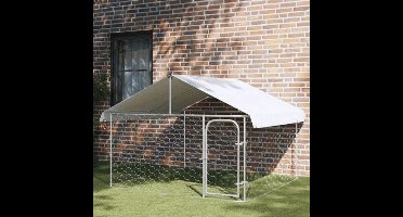Hondenhok Buiten – Hondenren – Hondenkooi – Hondenkennel – Dierenren – Weerbestendig – Gegalvaniseerd Stalen Frame – 200x200x150 cm Met Dak