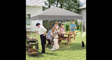 Partytent – Pop-Up Tent – Tuintent – Feesttent – Paviljoen – Waterdicht Oxford Doek – Metaal Frame – 3 Hoogte Instellingen – Inclusief DraagsTas met Wieltjes – Grijs